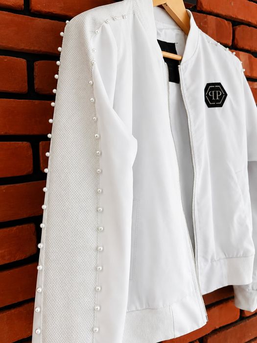 Philipp Plein bomberka biała kurtka M kryształki czaszka perełki