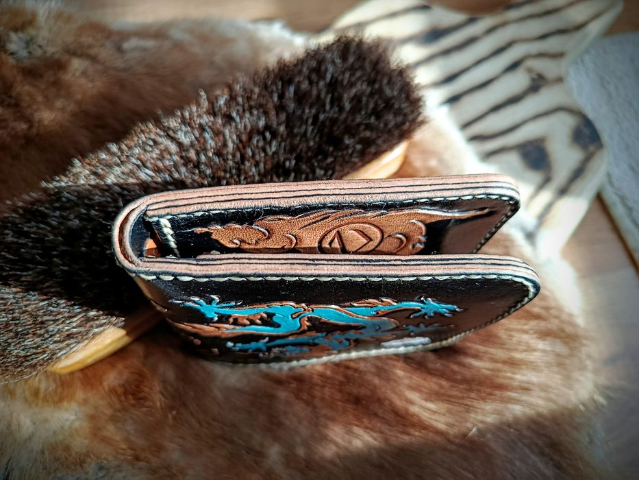 Portfel skóra naturalna ręcznie robiony handmade chińskie smoki