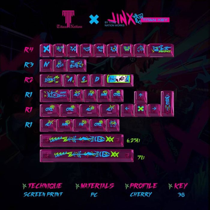 Кейкапи Arcane Jinx PBT+PC 144 + 38 клавіш