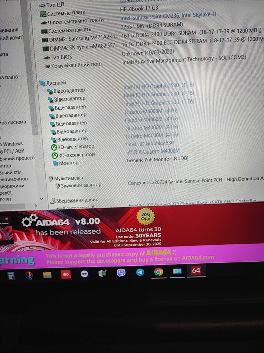 Ноутбук HP zBook 17 G3, FHD IPS, i7-6820HQ, 32 GB, M4000M 4 GB