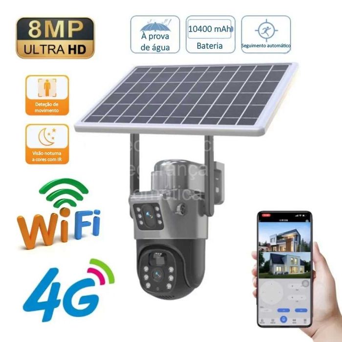 Câmara Solar ‼️ 8MP 4K ‼️ Sem Fios ‼️ WiFi 4G ‼️ Visão Noturna Cores