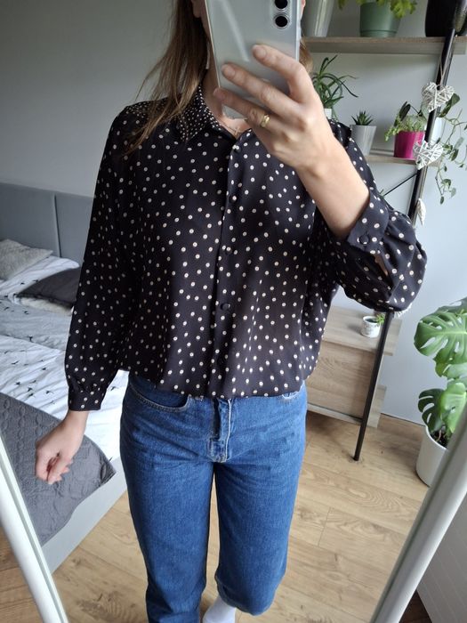 Rozmiar S, Zara granatowa koszula w kropki