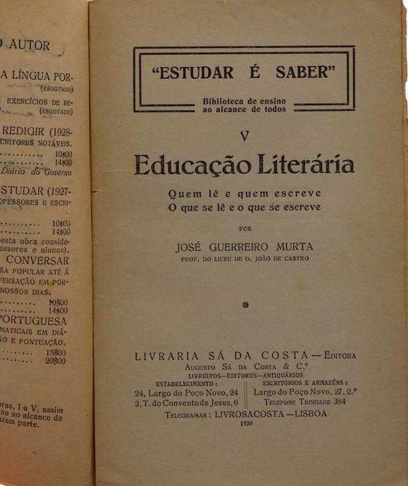 Livro Autografado: Educação Literária, de  Guerreiro Murta