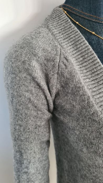 Sweter Kardigan Massimo Dutti. Kaszmir Jedwab Wełna. Szary. Rozmiar S