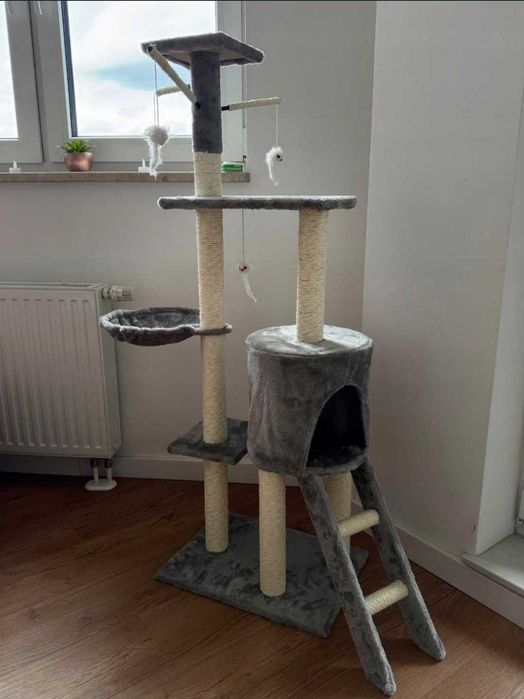 Drapak dla kota DUŻY 138cm Wieża Domek Drabinka NOWY Solidny Szary
