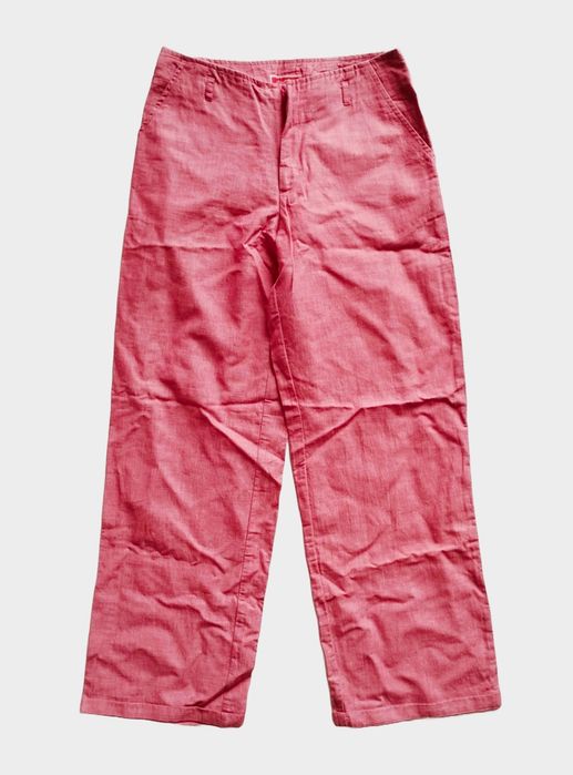Lniane spodnie Jackpot proste vintage malinowe