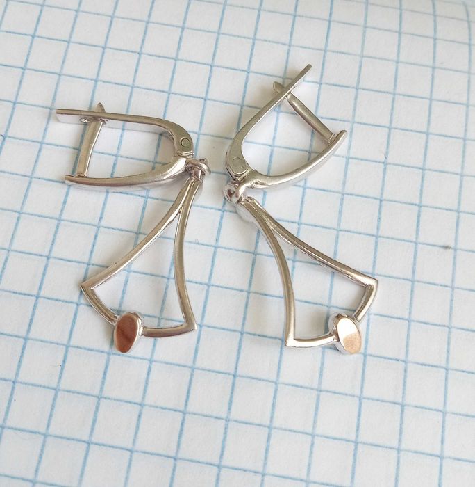 Вінтажні Сережки серьги срібло 925 проба, золоті вставки. Вінтаж