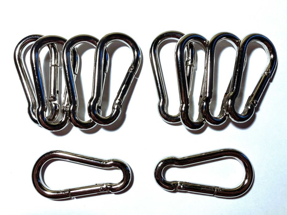 10x Karabińczyki metalowe 60x6 mm – stal nierdzewna, mocne 1500 kg!