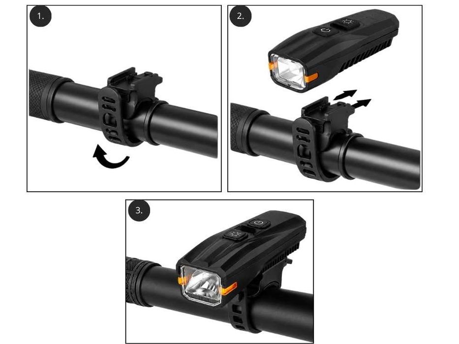 Lampka LED do roweru przednia ładowana USB 5 trybów