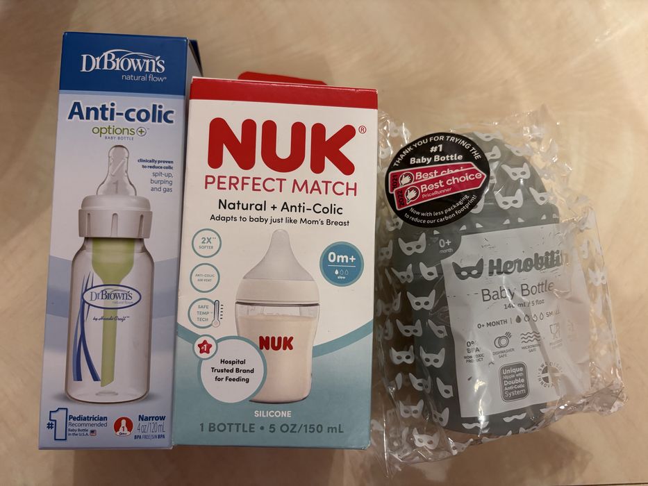 Нові антиколікові пляшечки  Dr. Brown’s / NUK / Herobility 0+