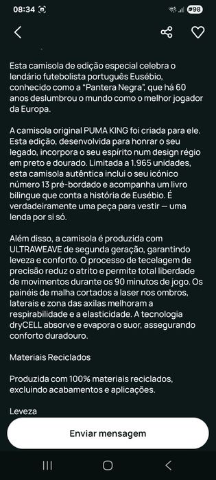 Camisola  edicao especial  puma do eusebio  n 13 com certificado