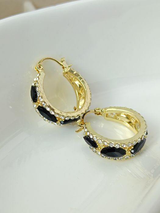 Czarno złote eleganckie kolczyki nowe prezent