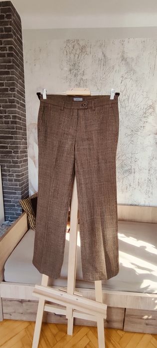 Eleganckie spodnie w kant pepitka brąz Montego M