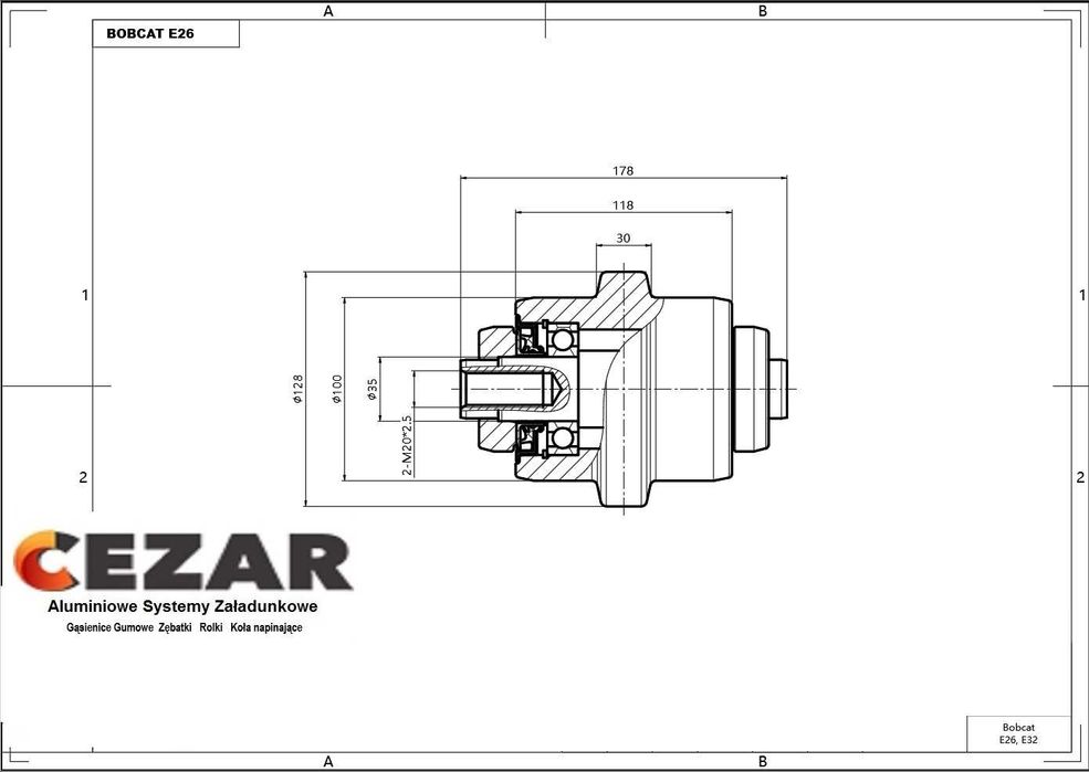 Rolka jezdna Bobcat 225, 325, 328, 329, 334, 335, 425, 428, 430, E25, E26, E32, E32I, E35, E35I, E42
