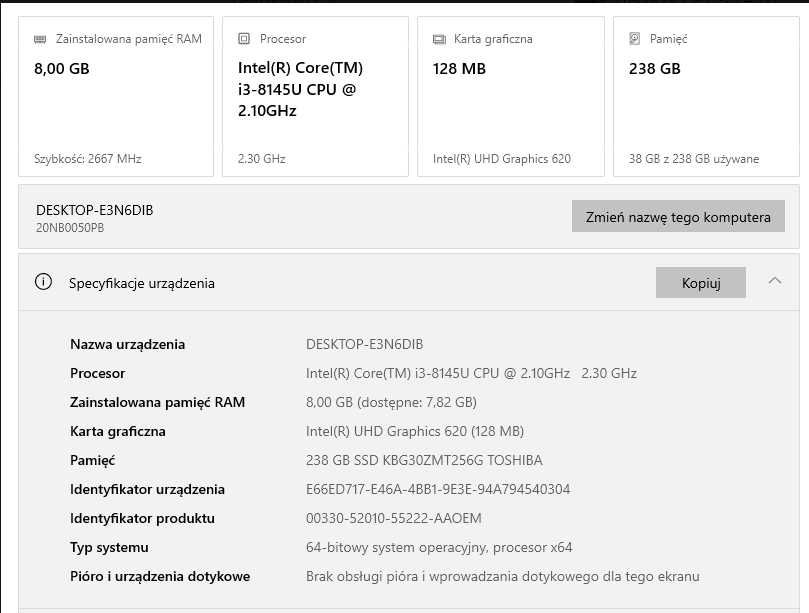 Lenovo ThinkPad E590 | i3-8Gen | 8GB RAM | 240GB SSD | FullHD