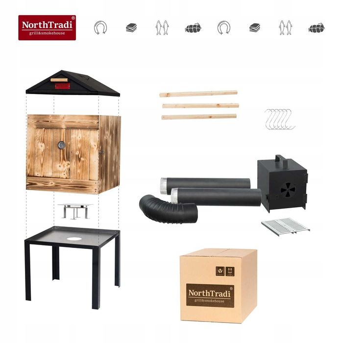 Wędzarnia Ogrodowa Domowa Drewniana Zestaw Palenisko Met. Dach Wędzok