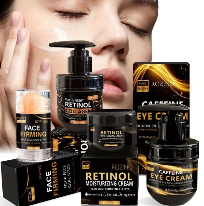 Набір кремів догляду за шкірою обличя Rozino ретинол+кофеїн+колаген