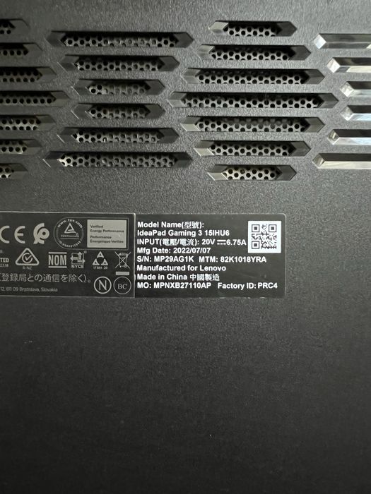 Ноутбук IdeaPad Gaming 3-15IHU6 - Type 82K1