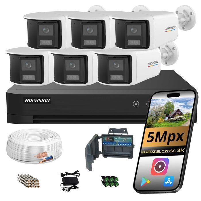 Zestaw monitoring 6 kamer panoramicznych 180 5Mpx audio dom Hikvision