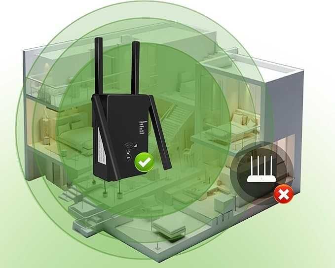 Wzmacniacz WiFi 1200Mbps Dual Band 2,4GHz 5GHz Repeater 4 Anteny Black
