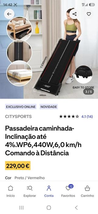 Passadeira de Caminhada Citysports WP6 (Comando + Inclinação 4%) (pouco uso)