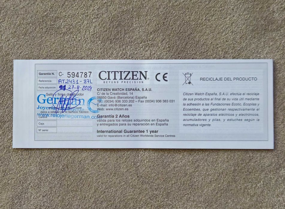 Relógio CITIZEN Eco-drive AT2431-87L a bateria solar