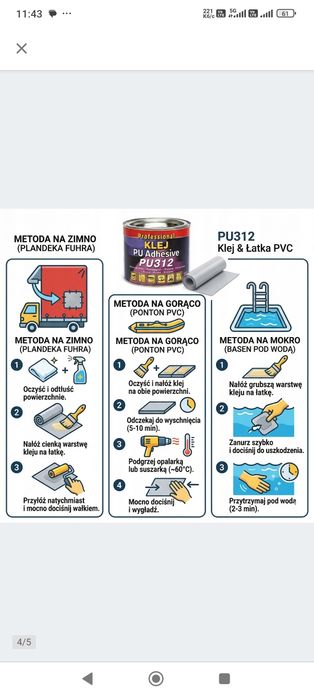 Klej PU -312 do basenu pontony plandeki namiotu.
