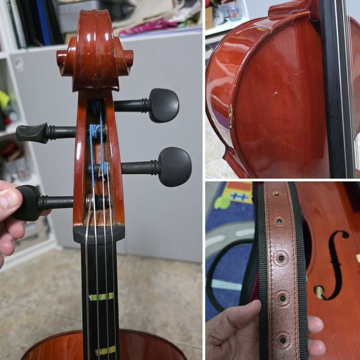 Violoncelo 3/4 de estudo com estojo rígido e 2 arcos