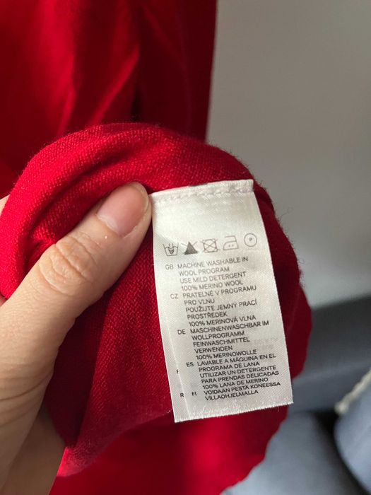 Czerwony męski sweter męski 100% wełna merino L marki H&M