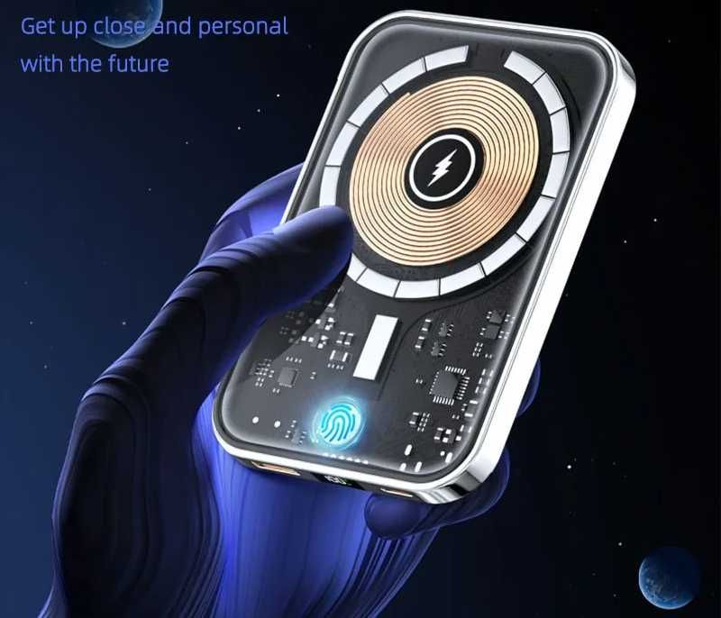 Прозорий Power Bank 10000 mAh з бездротовою зарядкою Qi