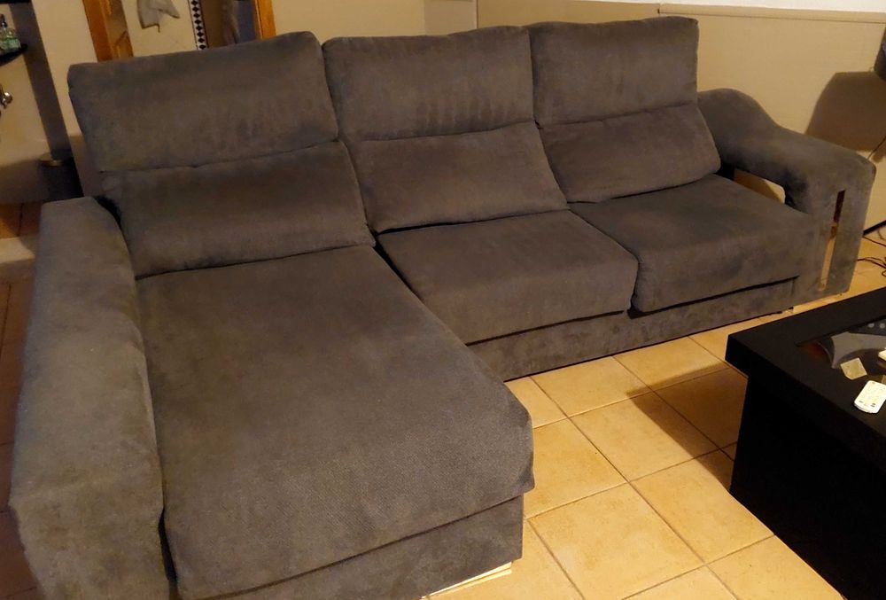 Sofá chaise longue cinza "azulado"