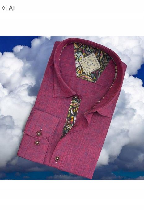 Four men bordowa koszula casual slim fit z wzorzystym wykończeniem l 5ia