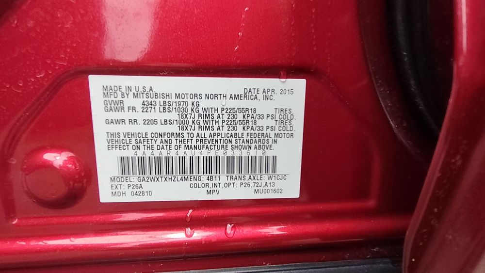 Mitsubishi Outlander Sport 2015 VIN 4A4AR4AU4FE033610 фото оголошення 15 з 16