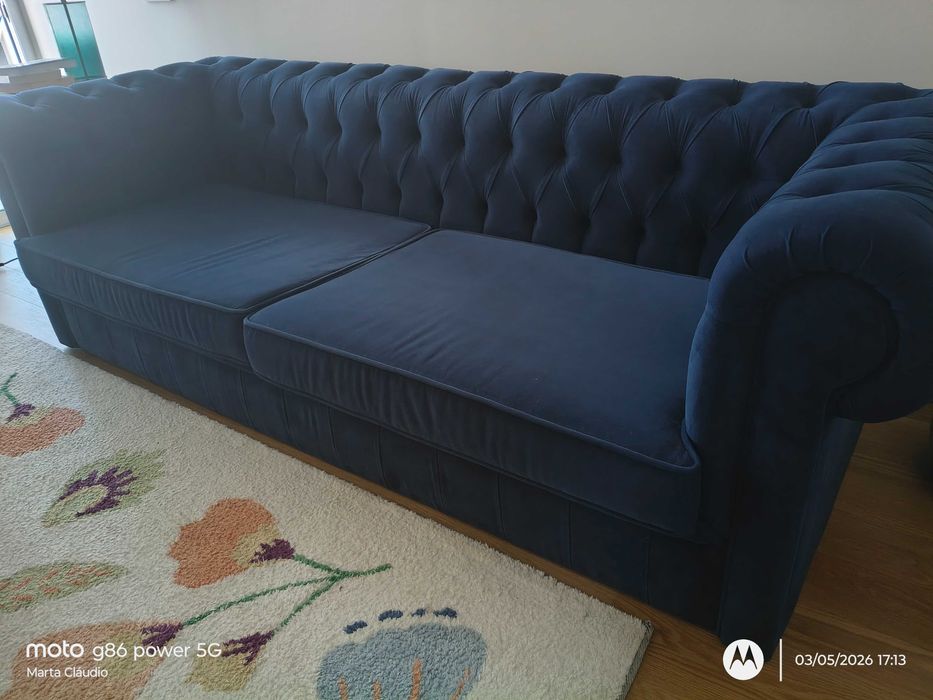 Sofá 3L veludo azul turquesa, da LASKASAS (impecável)
