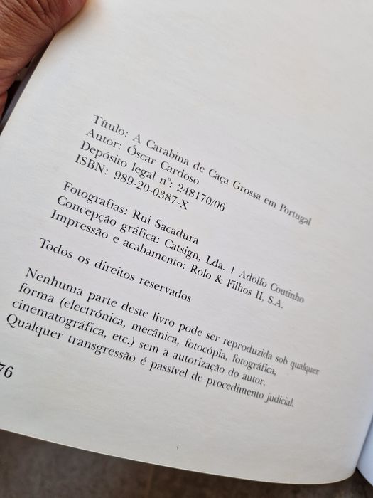 Livro  Carabina Caça Grossa em Portugal