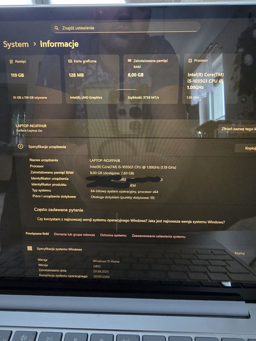 Microsoft Surface Laptop Go i5 10th 8GB Ram 128 ssd jak nowy