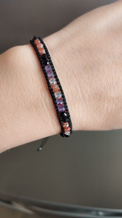 Bransoletka z kamieni naturalnych ametyst,turmalin, kamień słoneczny