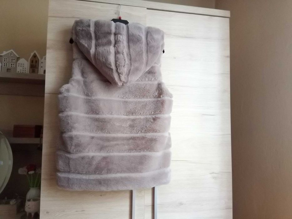 kamizelka bezrękawnik futrzany damski z kapturem rozmiar L