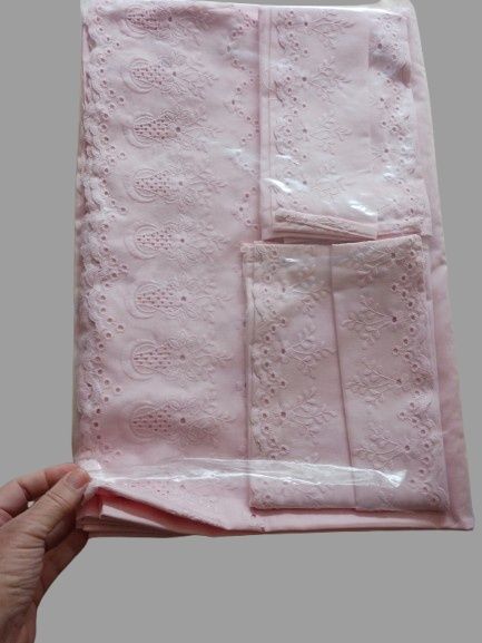 Lençol NOVO casal Rosa bordado