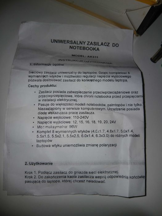 Ładowarka uniwersalna do laptopa noteebook itp