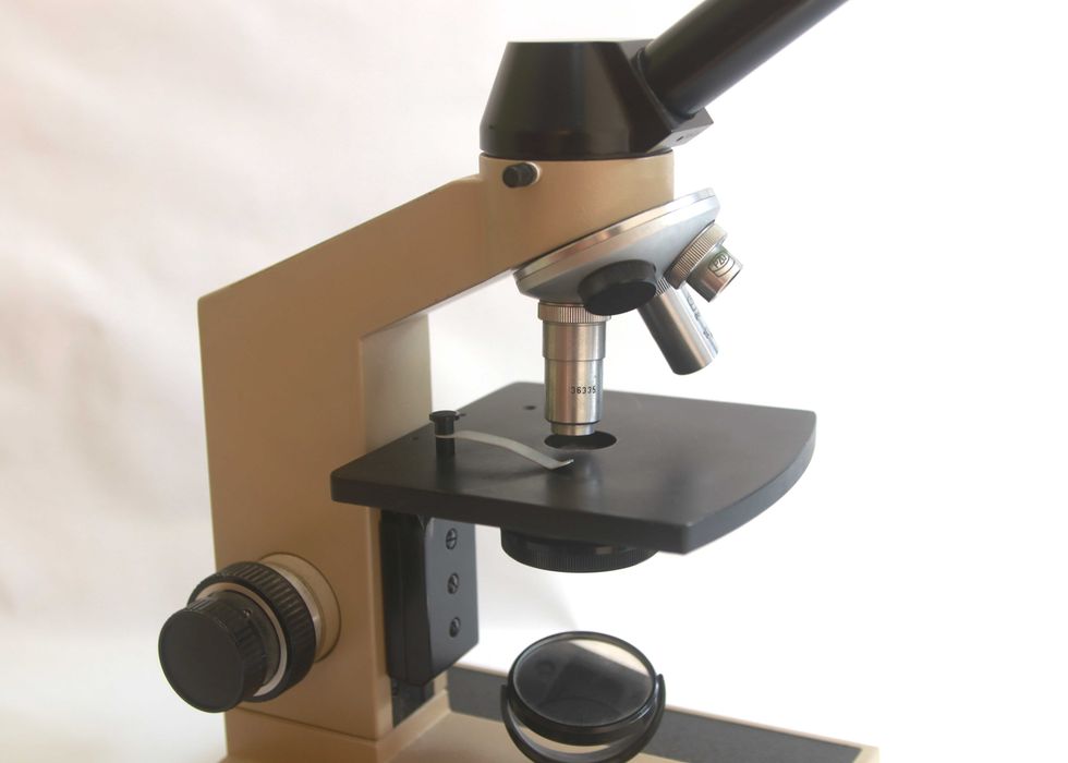 Microscópio PZO Warszawa FOC Escolar com 3 lentes