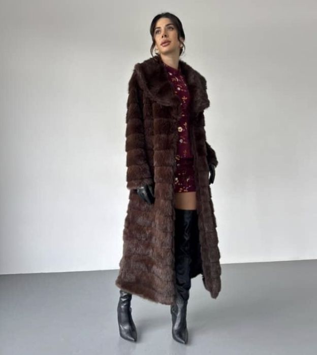 Довга шуба пальто соболь (еко)