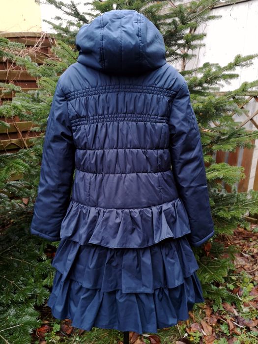 LE Chic Luksusowy płaszczyk 152cm ciemny granat zimowy z kapturem