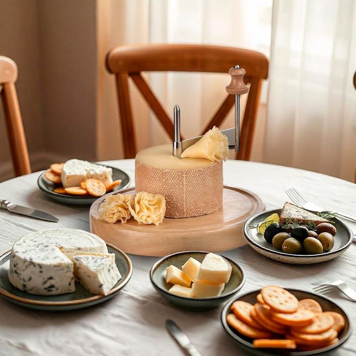 Raspador de queijo com manivela, lâmina e base em madeira. Novo!