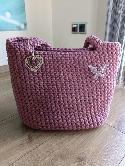 Shopperka torebka jak koszyk rękodzieło ze sznurka motyl prezent