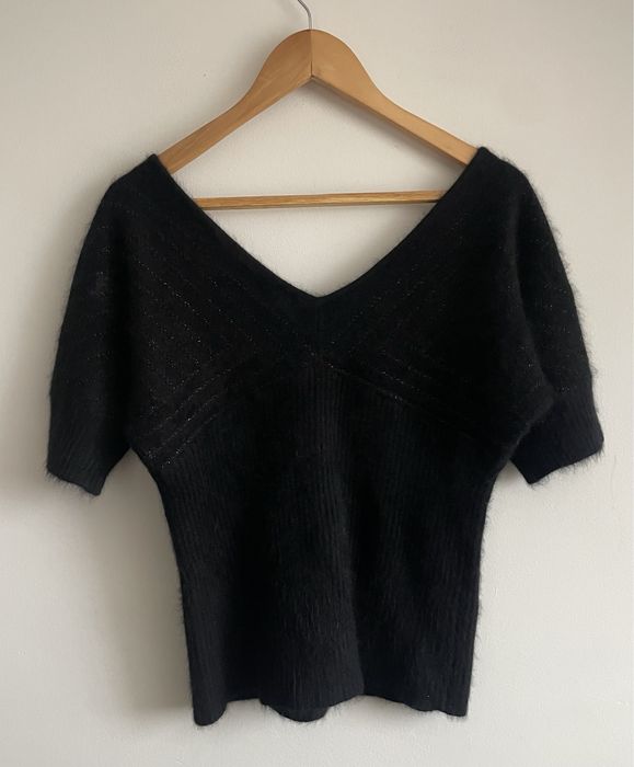 Armani elegancki sweter z angory srebrna nitka glamour