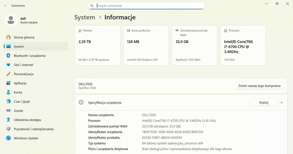 Dell Optiplex 7050 i7 32gb Ram 512GB Nvme + 2TB HDD W11