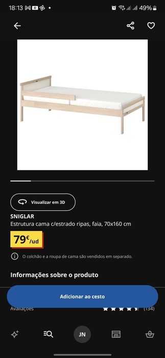 Cama SNIGLAR criança 70x160 com colchão incluido