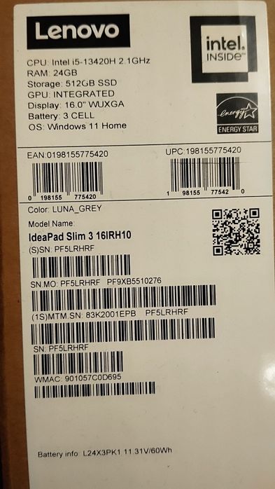 Laptop Lenovo Ideapad slim 3 16IRH10