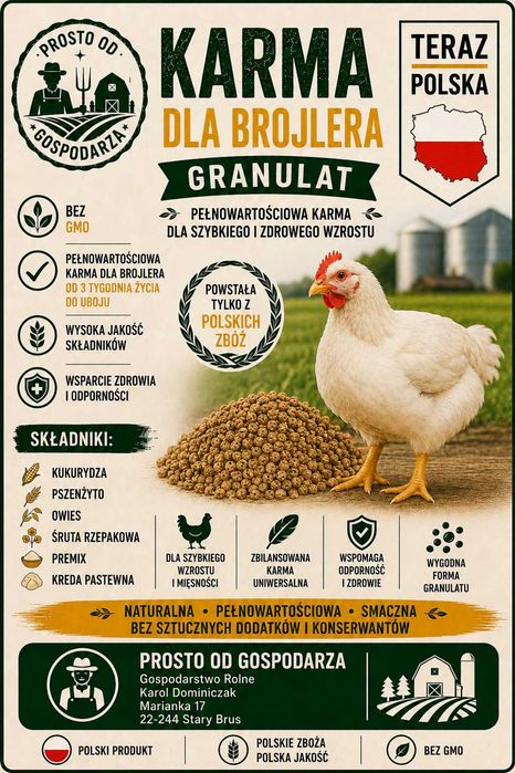 Super Brojler Premium - Granulat Pasza dla Brojlerów Bez GMO 10kg